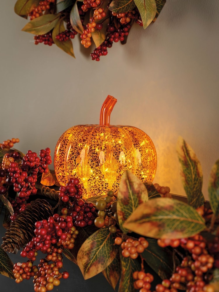 Lumineo Orange Glass LED Autumn Pumpkin Decoration - Image 1 of 2