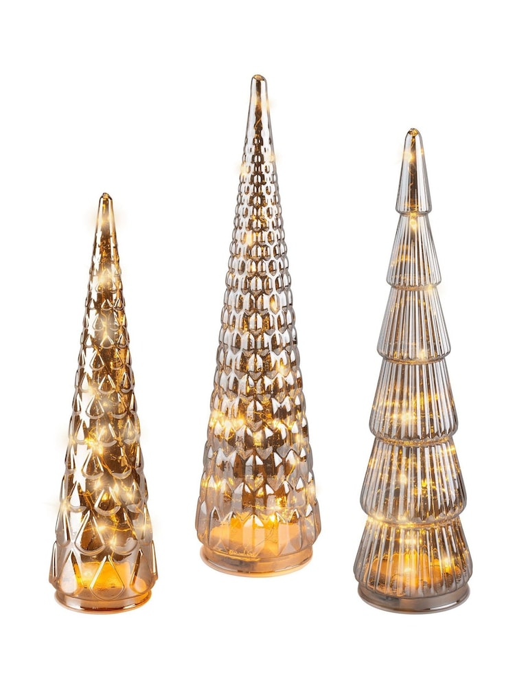 Lumineo Set of 3 Gold Tone Glass LED Christmas Tree Decorations - Image 2 of 2 Lumineo Set of 3 Gold Tone Glass LED Christmas Tree Decorations - Image 2 of 2