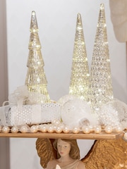 Lumineo Set of 3 Silver Tone Glass LED Christmas Tree Decorations - Image 1 of 2