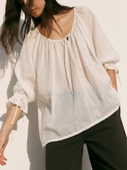 BHOEM Ecru Lace Trim Scoop Neck Blouse - Image 2 of 5