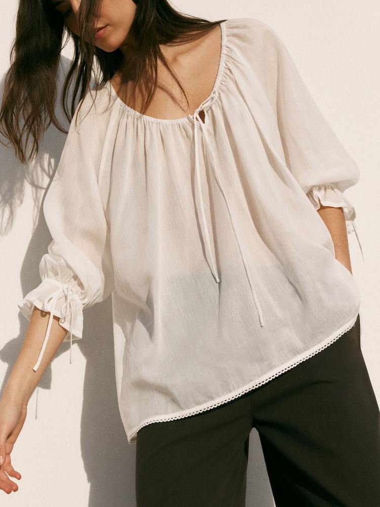 BHOEM Ecru Lace Trim Scoop Neck Blouse - Image 2 of 5