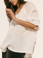BHOEM Ecru Lace Trim Scoop Neck Blouse - Image 4 of 5
