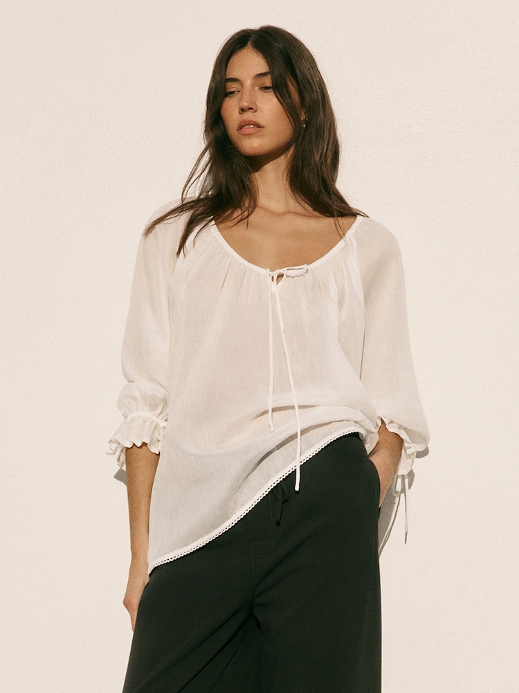 BHOEM Ecru Lace Trim Scoop Neck Blouse - Image 5 of 5