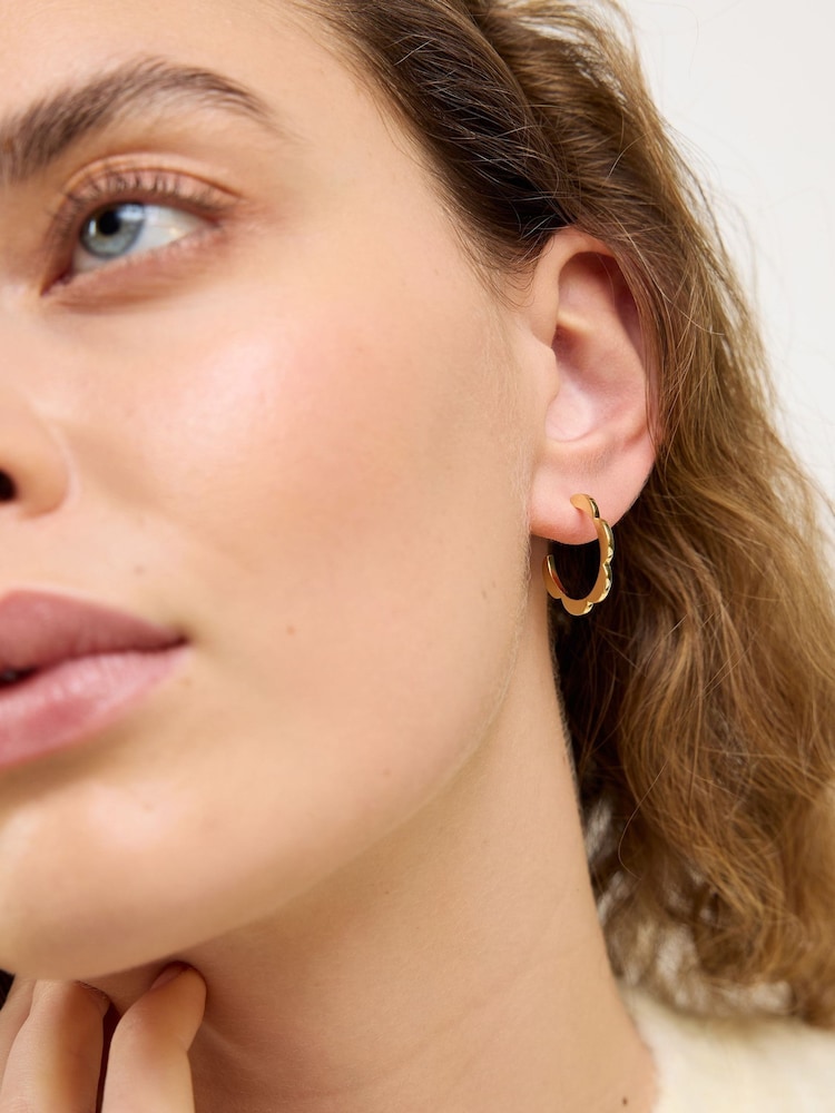 Oliver Bonas Gold Tone Senna Scalloped Flower Large Hoop Earrings - Image 5 of 5