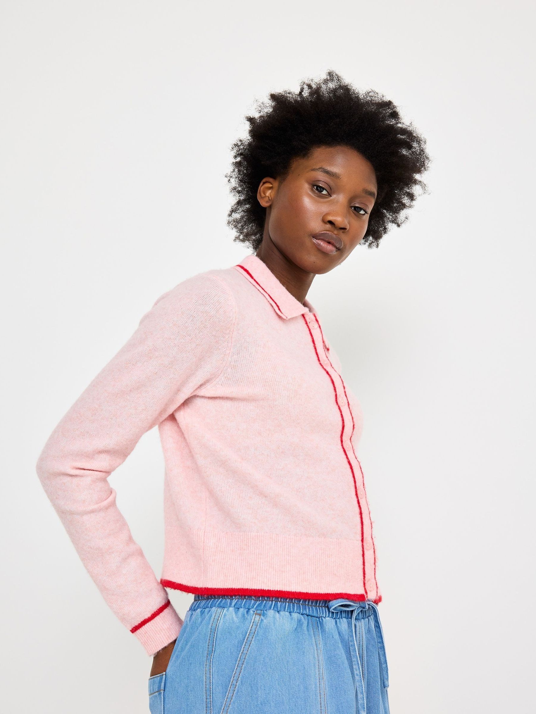 Buy Oliver Bonas Pink Light Collared Knitted Cardigan from Next USA