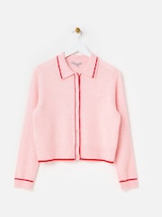 Oliver Bonas Pink Light Collared Knitted Cardigan - Image 3 of 8