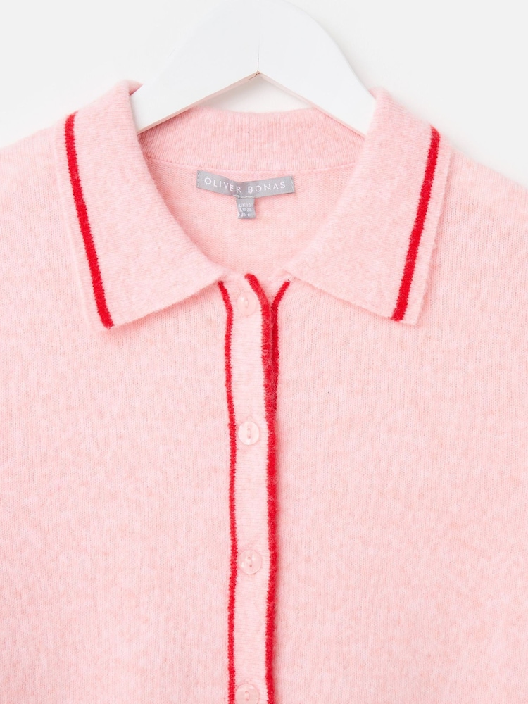 Oliver Bonas Pink Light Collared Knitted Cardigan - Image 8 of 8