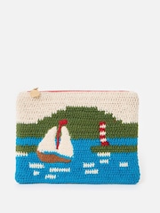 Oliver Bonas Blue Boating Scene Knitted Zipped Pouch - Image 1 of 6