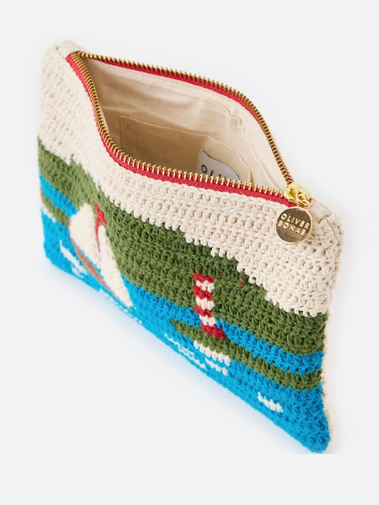 Oliver Bonas Blue Boating Scene Knitted Zipped Pouch - Image 6 of 6