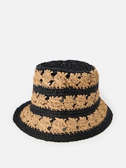 Oliver Bonas Striped Crochet Straw Bucket Hat - 圖片 1/4