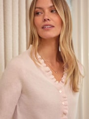Pure Collection Pink Cashmere Ruffle Cardigan - Image 3 of 3