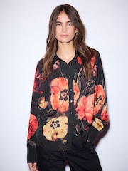 Black Floral Print Long Sleeve Shirt - Image 1 of 7