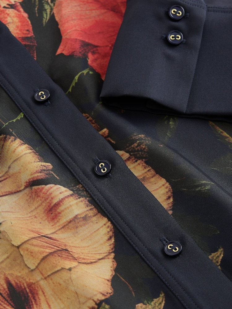 Black Floral Print Long Sleeve Shirt - Image 7 of 7 Black Floral Print Long Sleeve Shirt - Image 7 of 7