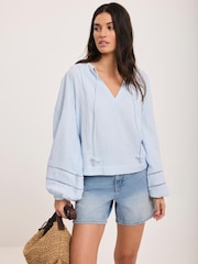 Mint Velvet Blue Cotton Open Stitch Blouse - Image 1 of 8