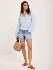 Mint Velvet Blue Cotton Open Stitch Blouse - Image 5 of 8