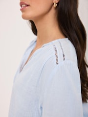 Mint Velvet Blue Cotton Open Stitch Blouse - Image 6 of 8