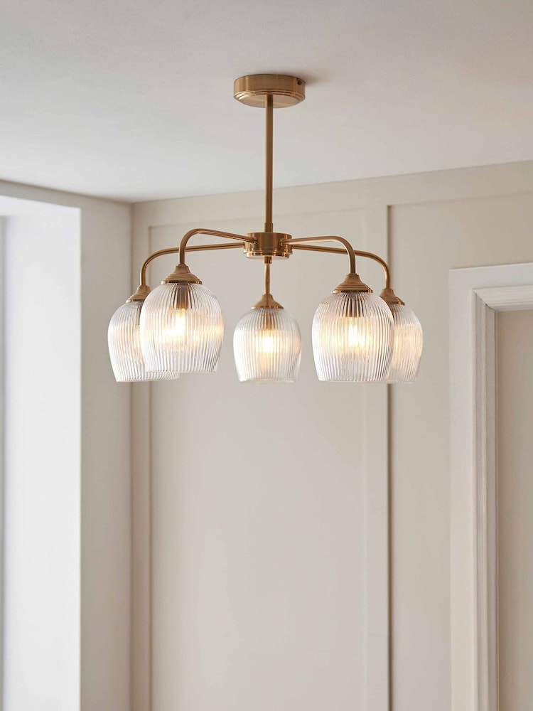 Gallery Home Aged Brass Ashton Ribbed 5 Pendant Light - Image 1 of 5