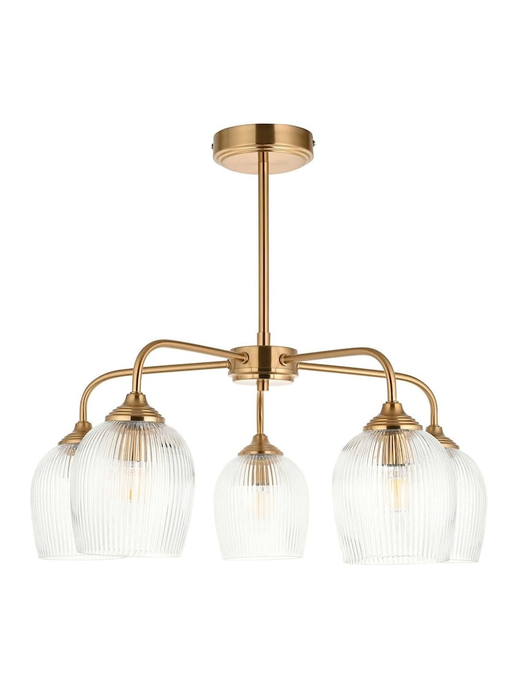 Gallery Home Aged Brass Ashton Ribbed 5 Pendant Light - Image 5 of 5