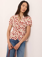 Mint Velvet Red Print Puff Sleeve Blouse - Image 1 of 8
