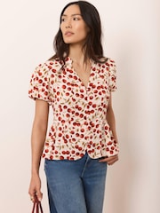 Mint Velvet Red Print Puff Sleeve Blouse - Image 2 of 8