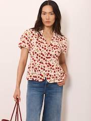 Mint Velvet Red Print Puff Sleeve Blouse - Image 3 of 8