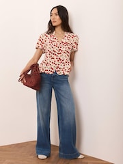 Mint Velvet Red Print Puff Sleeve Blouse - Image 4 of 8