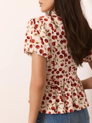 Mint Velvet Red Print Puff Sleeve Blouse - Image 5 of 8