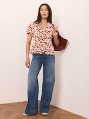 Mint Velvet Red Print Puff Sleeve Blouse - Image 6 of 8