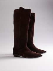 The Set Premium Suede Boho Knee High Boots Chocolate Brown - Image 1 of 4