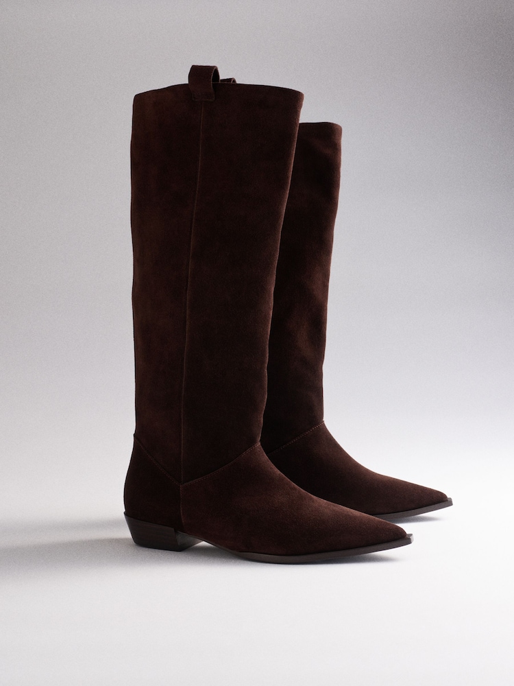 The Set Premium Suede Boho Knee High Boots Chocolate Brown - Image 1 of 4