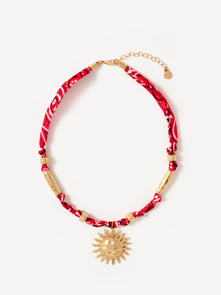 Mint Velvet Red Bandana Sun Charm Necklace - Image 1 of 4 Mint Velvet Red Bandana Sun Charm Necklace - Image 1 of 4