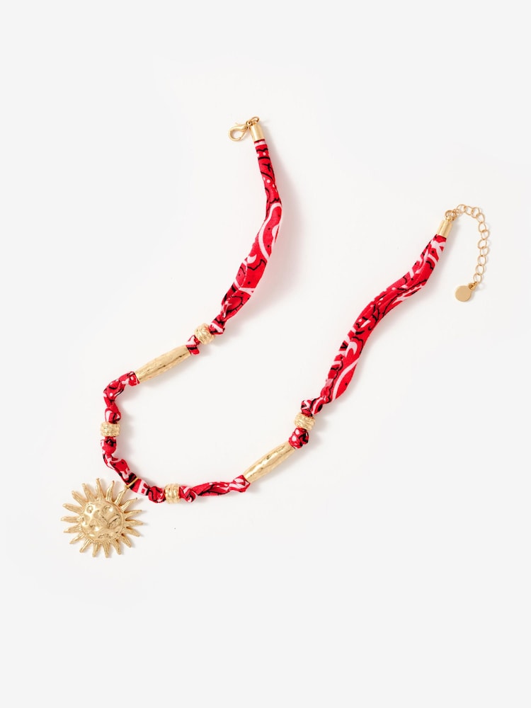 Mint Velvet Red Bandana Sun Charm Necklace - Image 2 of 4 Mint Velvet Red Bandana Sun Charm Necklace - Image 2 of 4