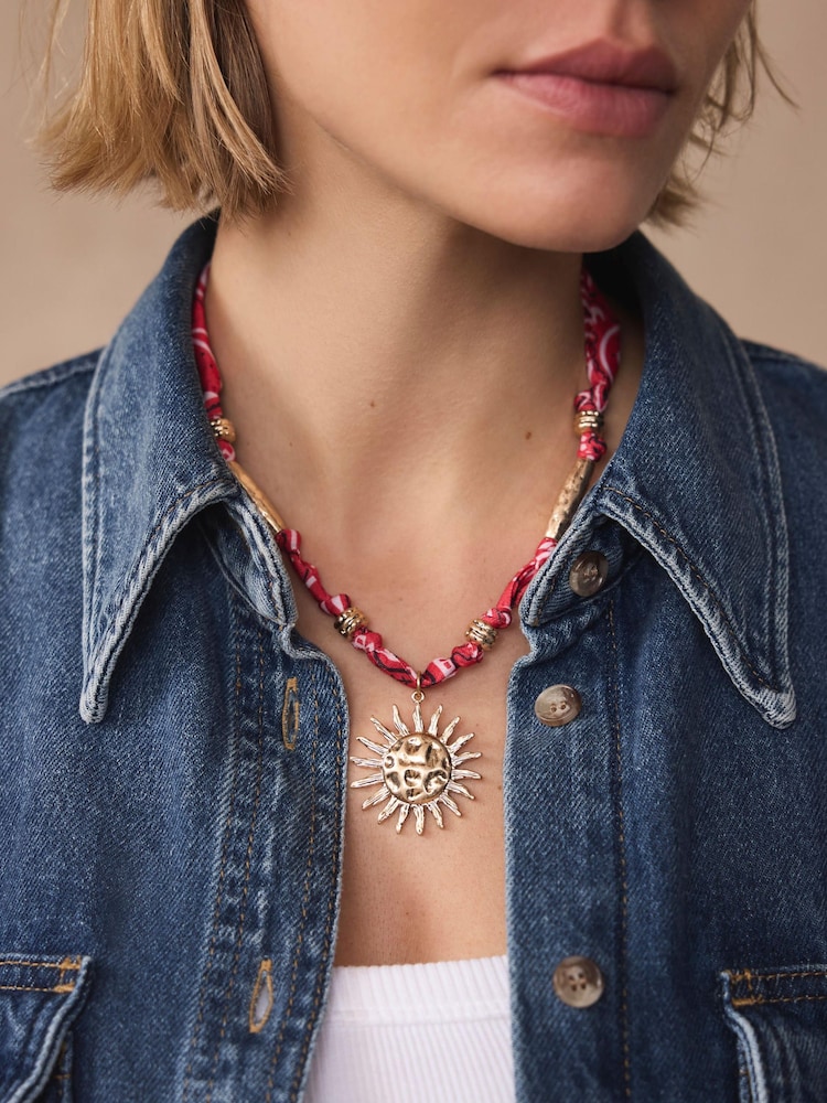 Mint Velvet Red Bandana Sun Charm Necklace - Image 4 of 4 Mint Velvet Red Bandana Sun Charm Necklace - Image 4 of 4