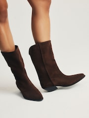 The Set Premium Suede Western Midi Boots Brown - Image 2 of 7