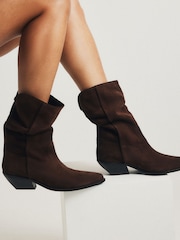 The Set Premium Suede Western Midi Boots Brown - Image 3 of 7
