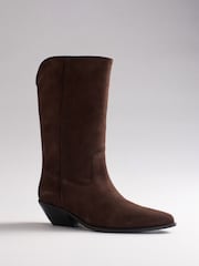 The Set Premium Suede Western Midi Boots Brown - Image 4 of 7