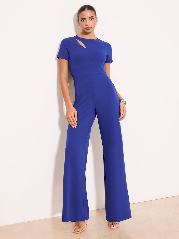 Lipsy Cobalt Blue Short Sleeve Splice Jumpsuit - Image 1 of 4 Lipsy Cobalt Blue Short Sleeve Splice Jumpsuit - Image 1 of 4