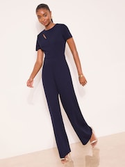 Lipsy Cobalt Blue Petite Short Sleeve Splice Jumpsuit - Image 3 of 4