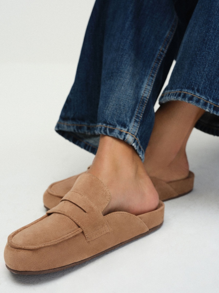 The Set Faux Suede Backless Clog Loafers Taupe Sand - Image 1 of 7