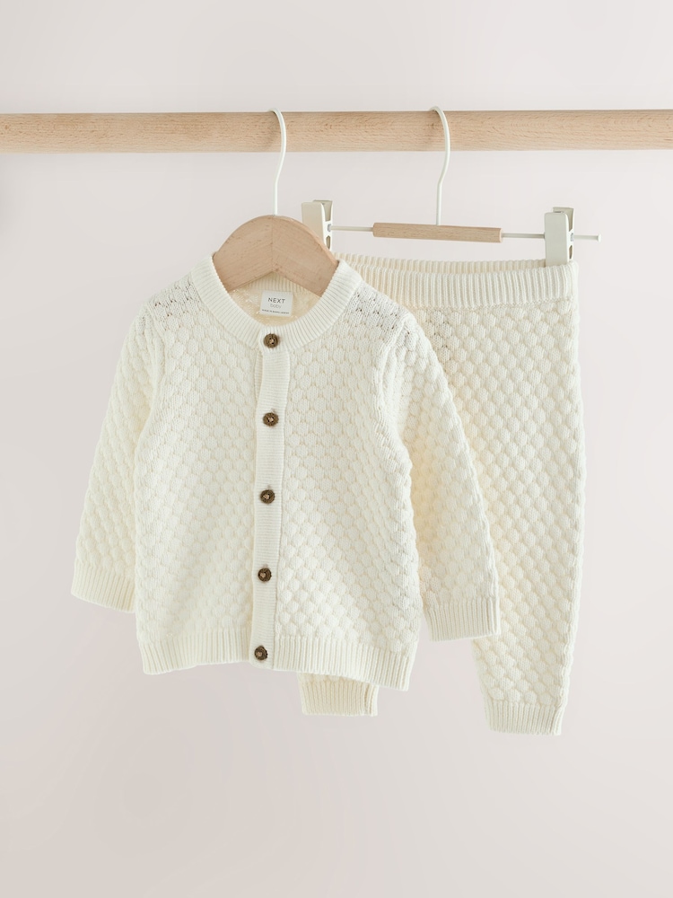 White Knitted Cardigan and Leggings Baby Set (0mths-2yrs) - Image 1 of 9 White Knitted Cardigan and Leggings Baby Set (0mths-2yrs) - Image 1 of 9