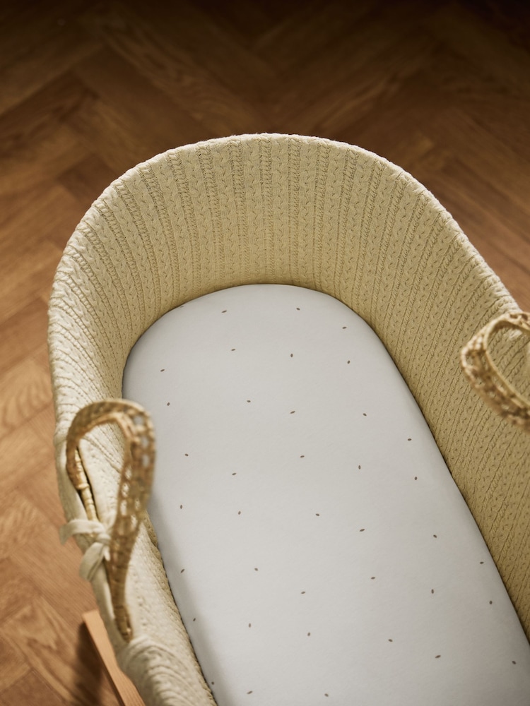 The Little Green Sheep 2 Pack White Rice Print Moses Basket Sheets - Image 1 of 4