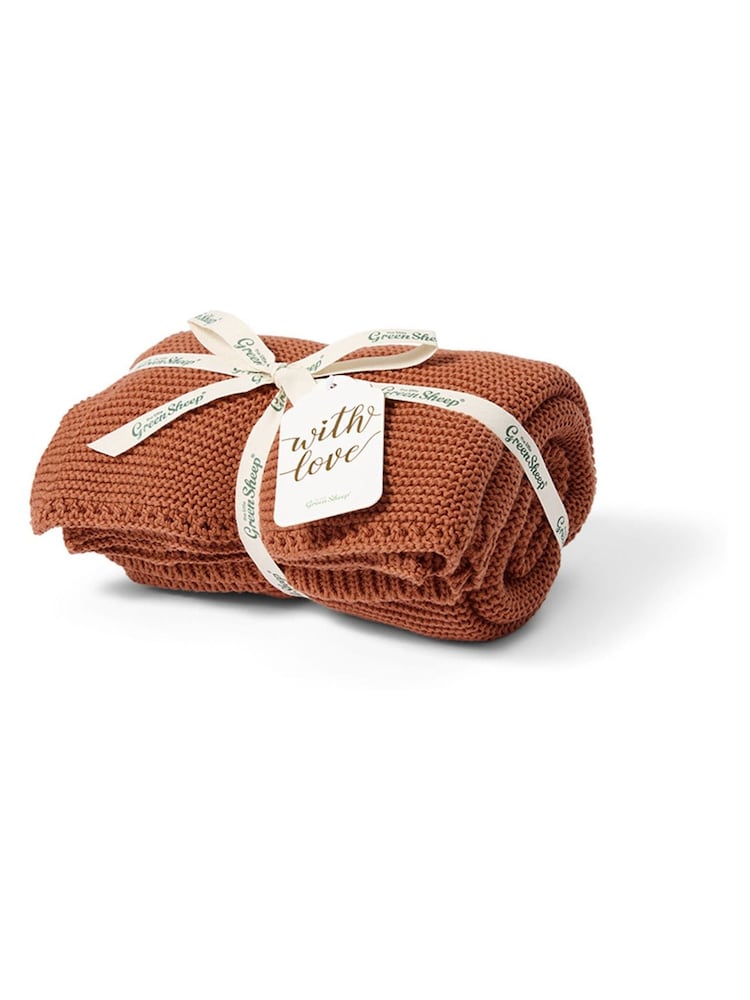 The Little Green Sheep Terracotta Knitted Cellular Baby Blanket - Image 1 of 3