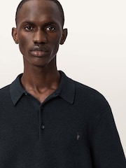 AllSaints Blue Aspen Short Sleeve Polo Shirt - Image 3 of 6