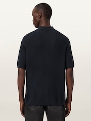 AllSaints Blue Aspen Short Sleeve Polo Shirt - Image 4 of 6