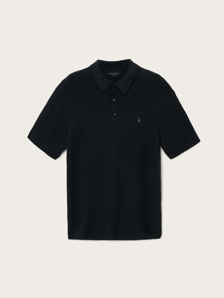 AllSaints Blue Aspen Short Sleeve Polo Shirt - Image 6 of 6