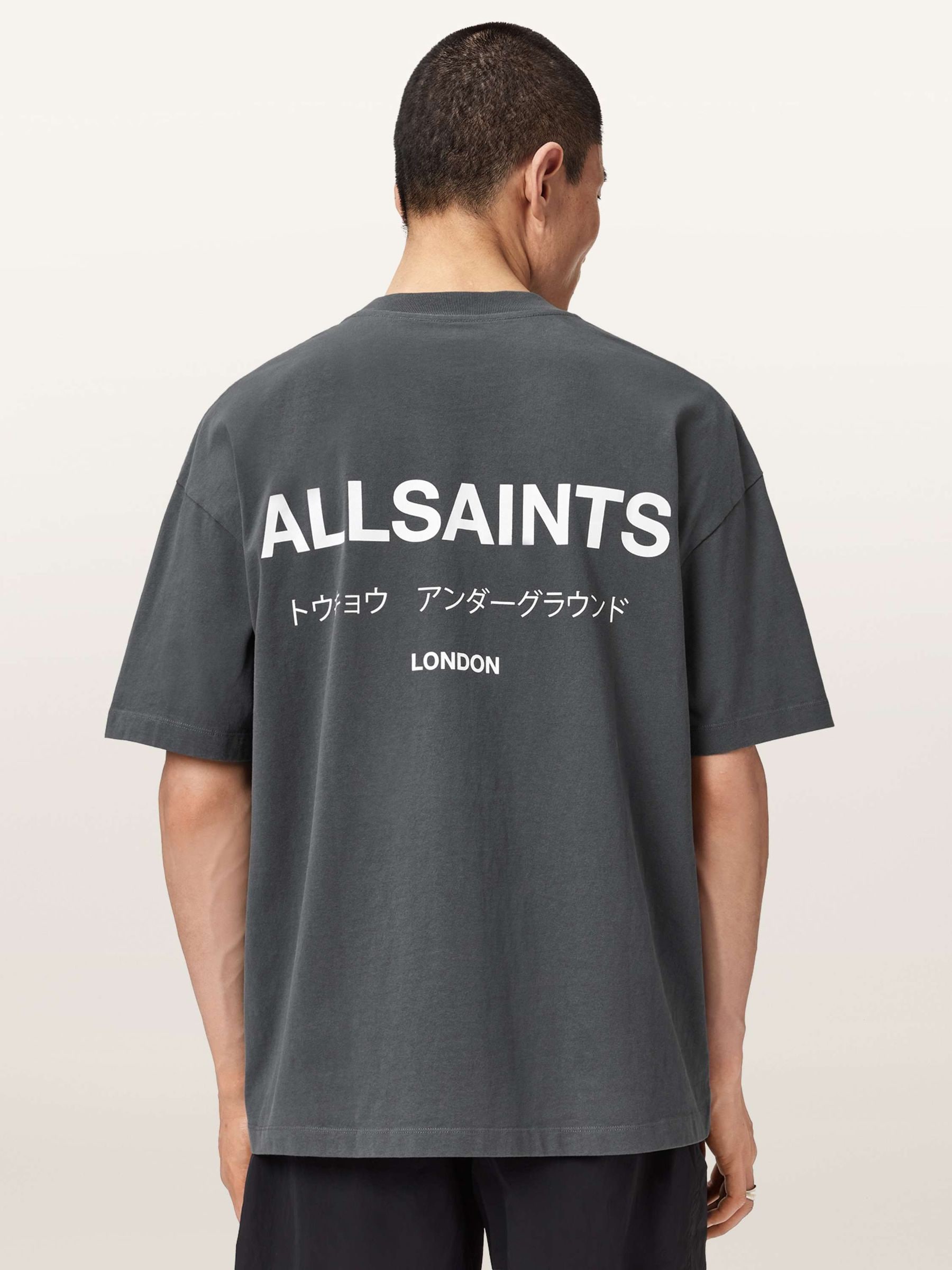 Buy AllSaints Dark Steel Blue Underground Oversized Cotton Crew