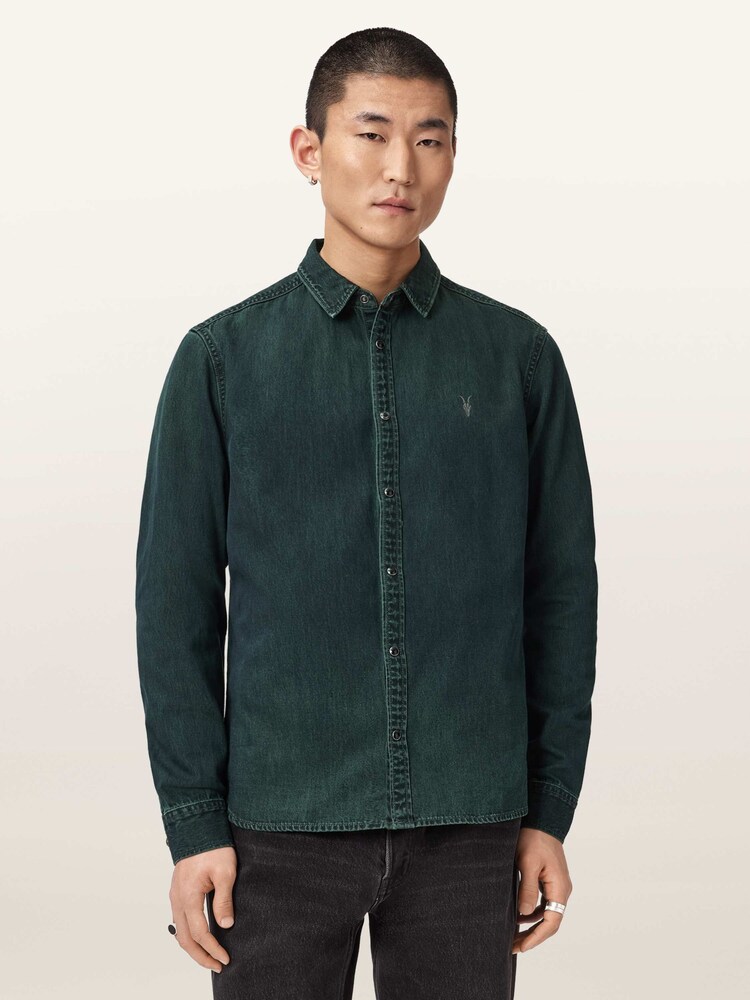 AllSaints Blue Gleason Long Sleeve Shirt - Image 1 of 6
