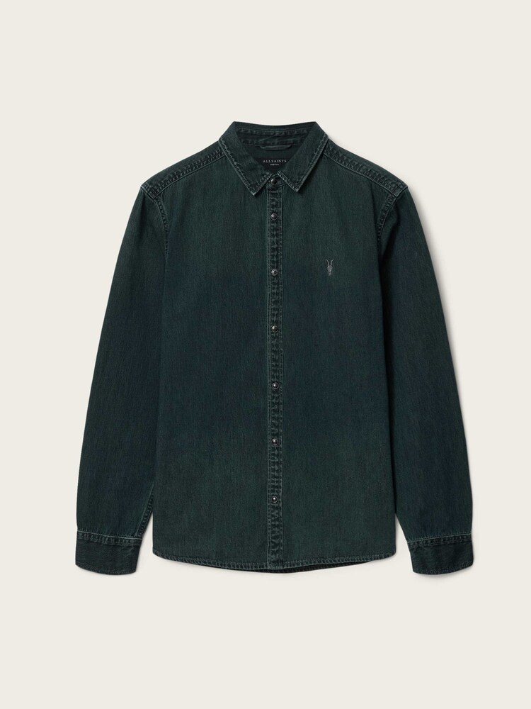AllSaints Blue Gleason Long Sleeve Shirt - Image 6 of 6