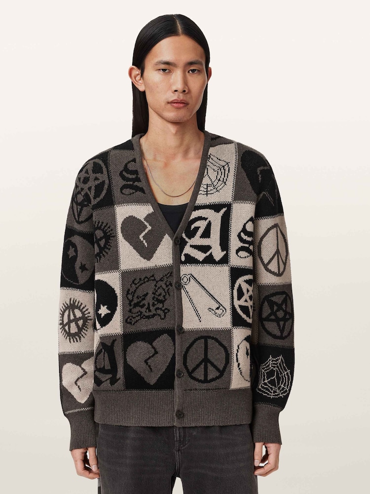 AllSaints Brown Barker Cardigan - Image 1 of 5