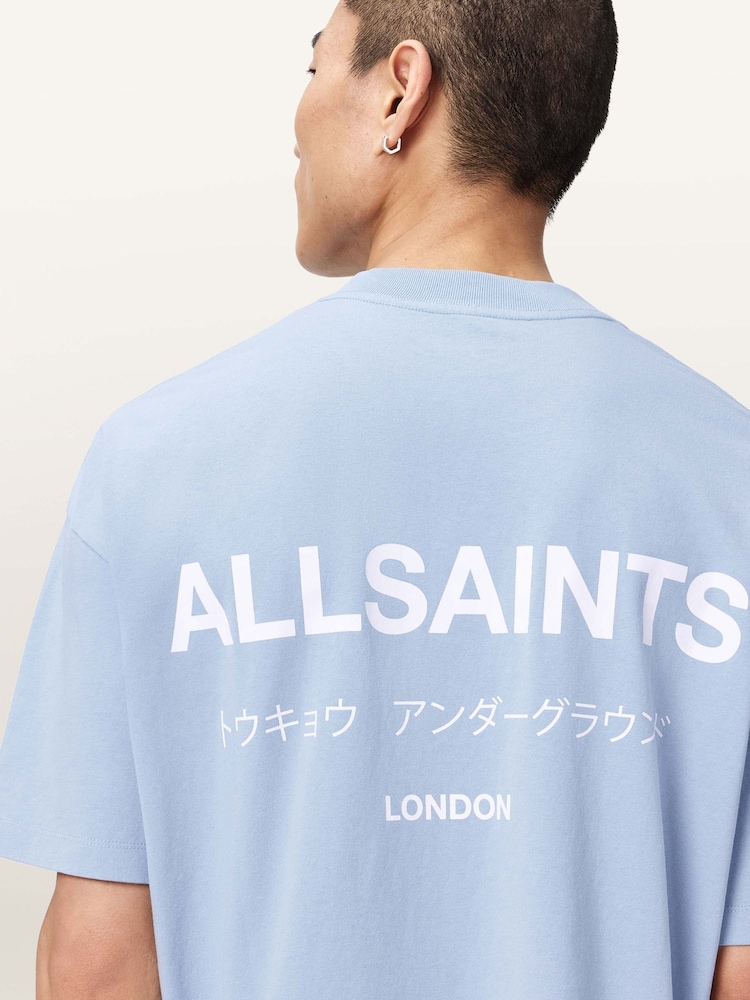 AllSaints Villa Blue Underground Oversized Cotton Crew Neck T-Shirt - Image 2 of 6